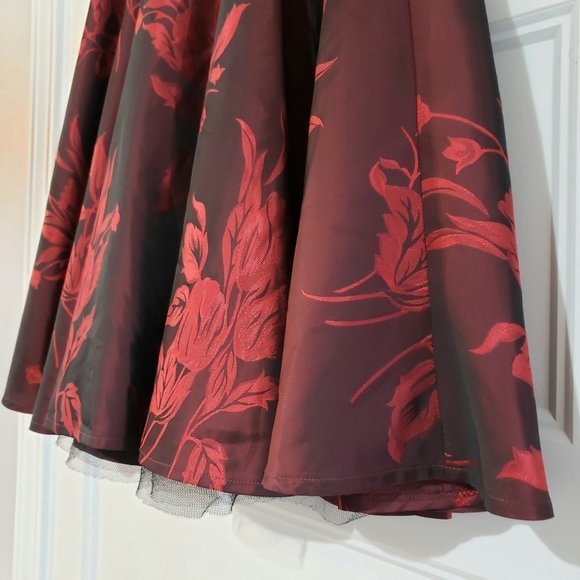 Zero A Line Pleat Floral Skirt Womens 6 Red Knee Length Layered EUR 38 Bow Waist - Picture 4 of 10